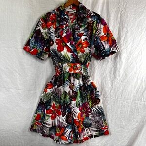 Vintage J W Sport Cotton Romper Jumpsuit Womens Size 8 Floral Coastal Colorful